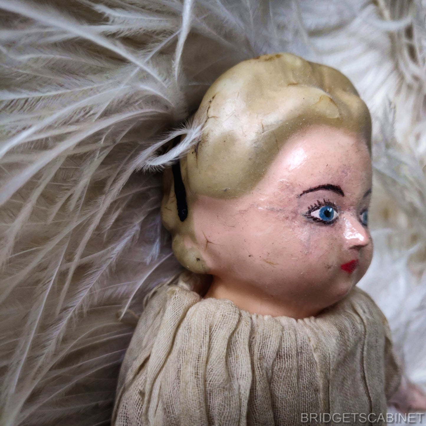 Antique German Wax over Paper Pumkin Head Doll