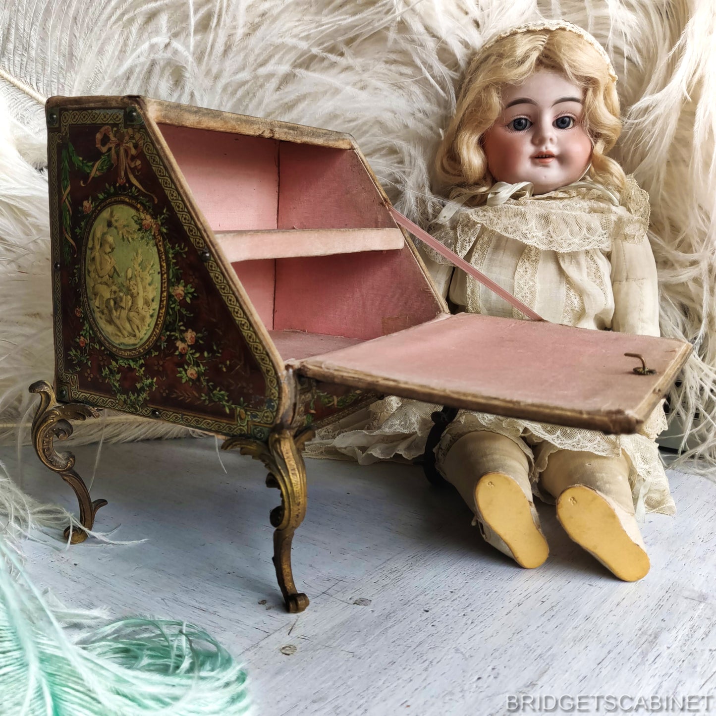 1890s Floral Cherubs Doll Cabinet