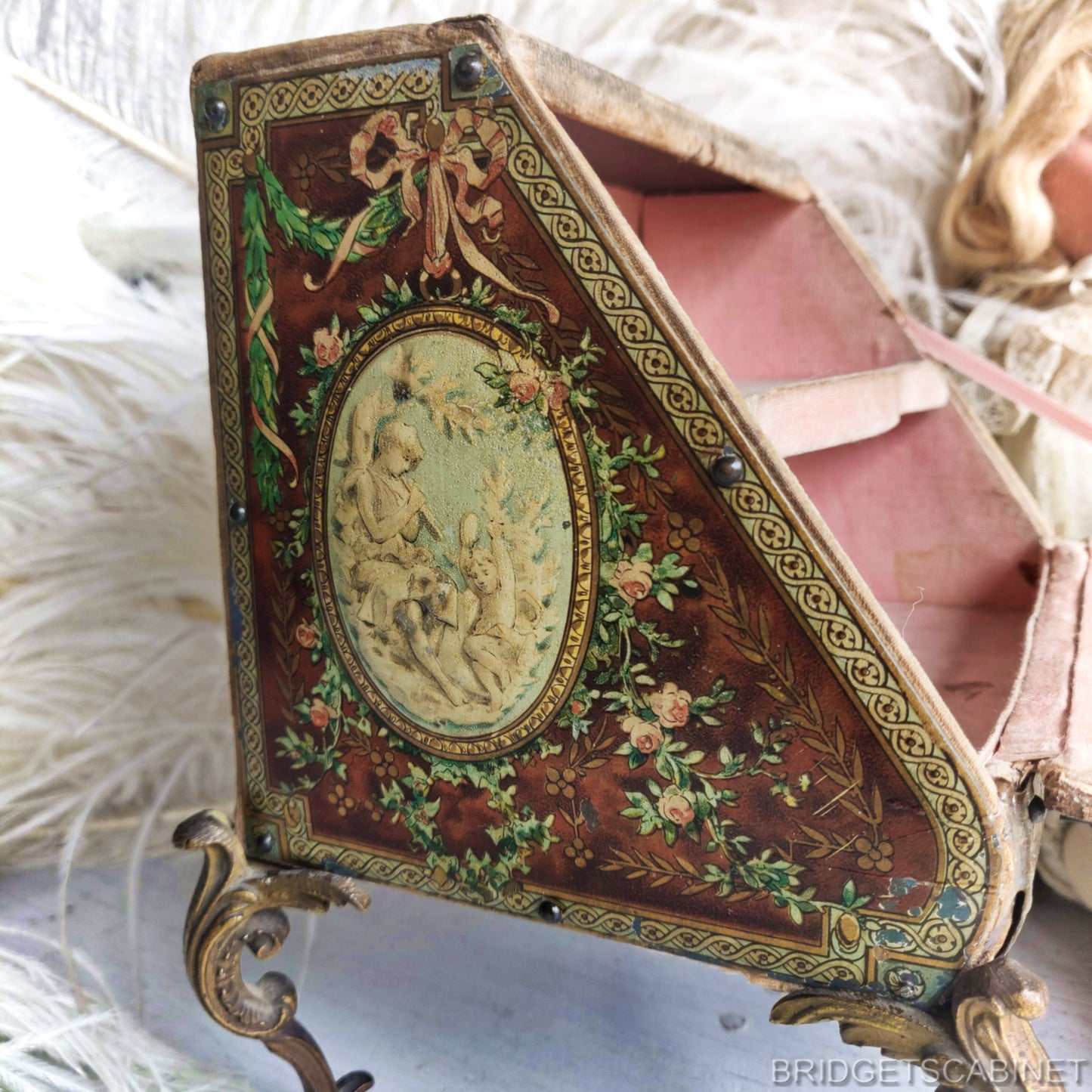 1890s Floral Cherubs Doll Cabinet