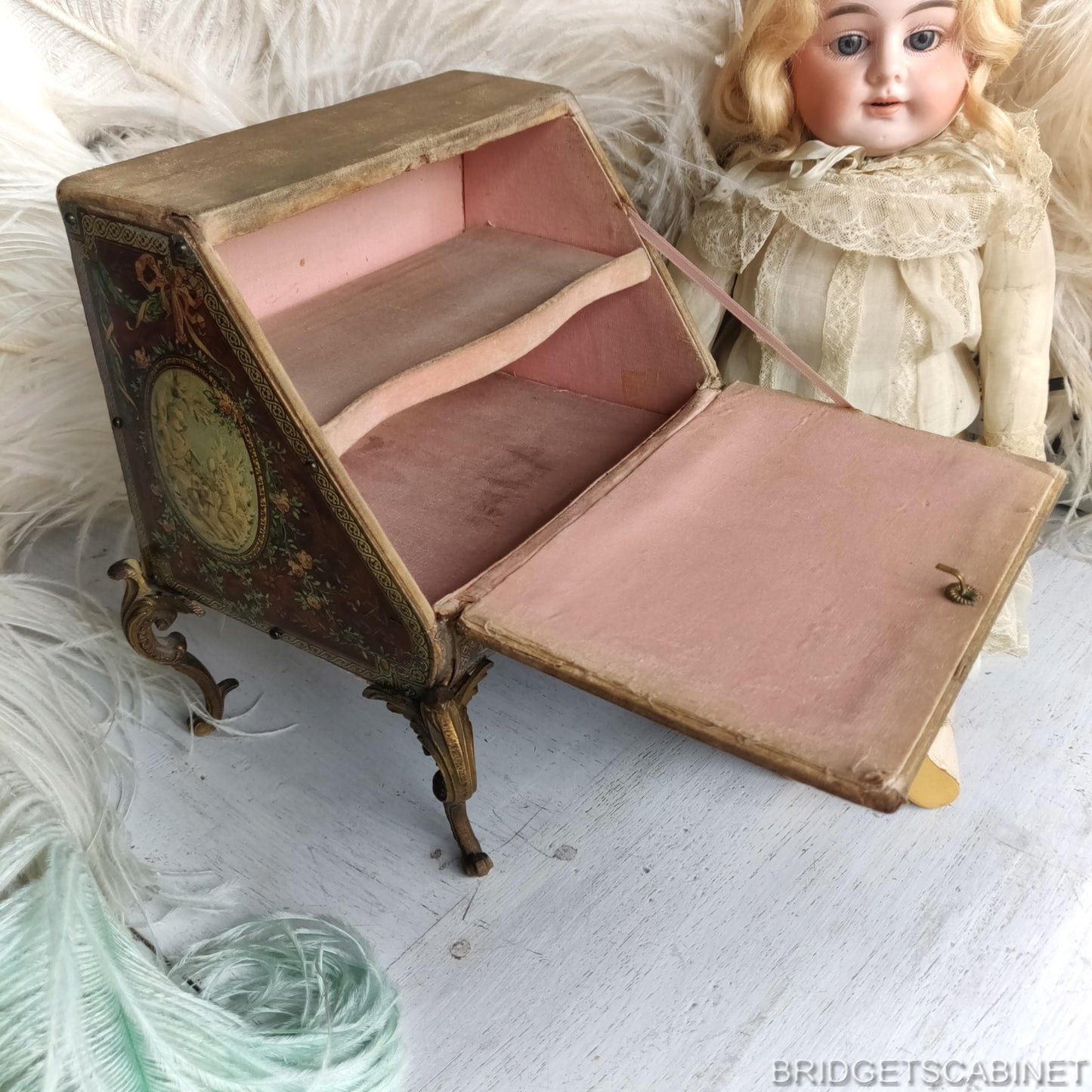 1890s Floral Cherubs Doll Cabinet