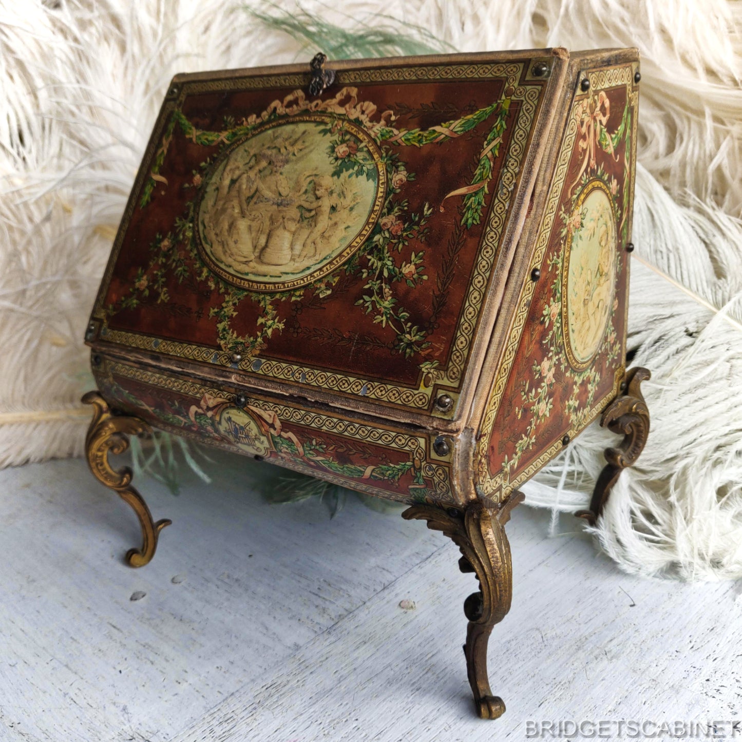 1890s Floral Cherubs Doll Cabinet
