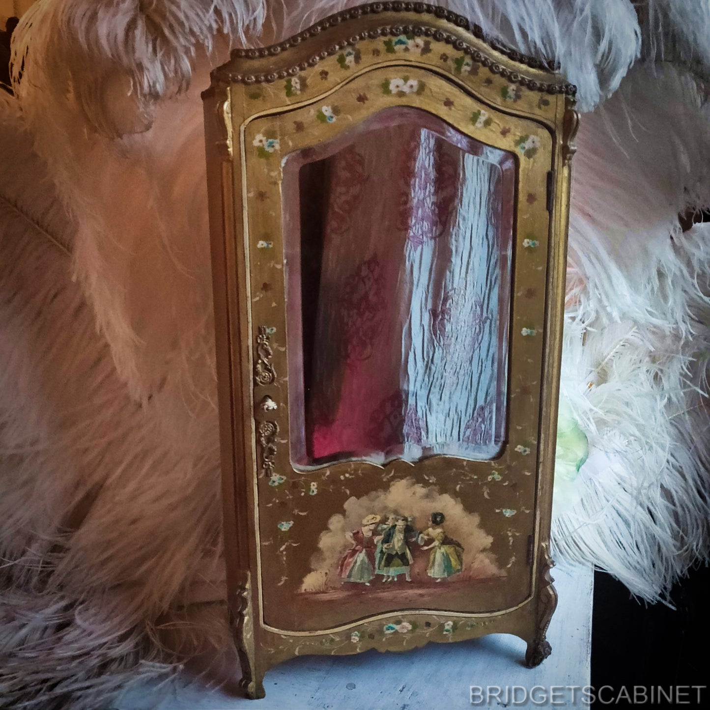 Antique French Vernis Martin Doll Cabinet