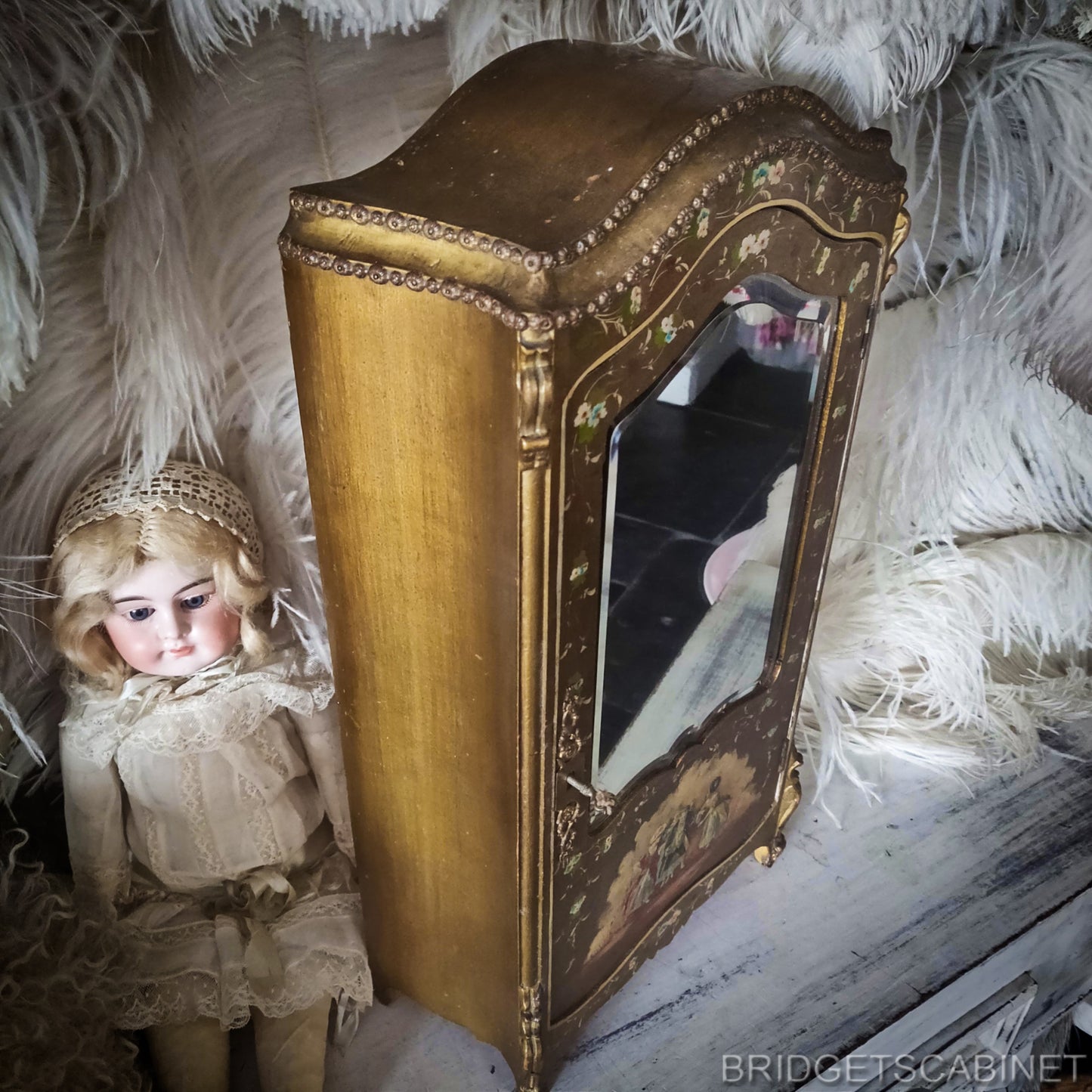 Antique French Vernis Martin Doll Cabinet