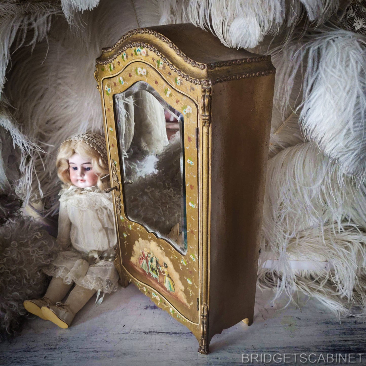 Antique French Vernis Martin Doll Cabinet