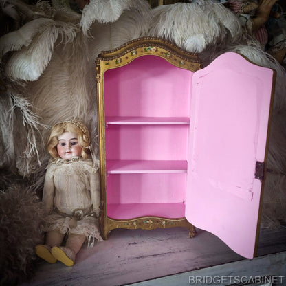 Antique French Vernis Martin Doll Cabinet