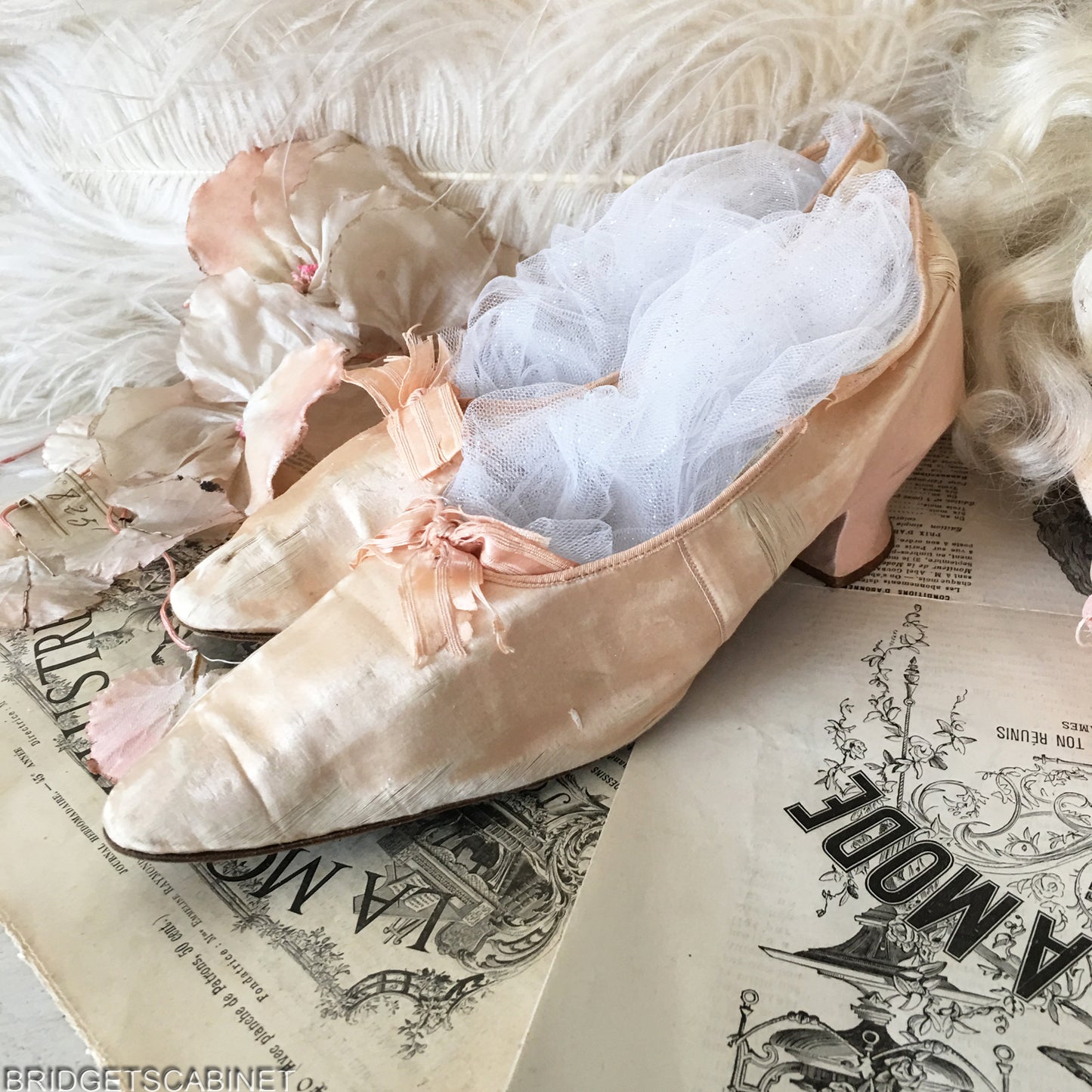 Antique Pink Silk Boudoir Shoes