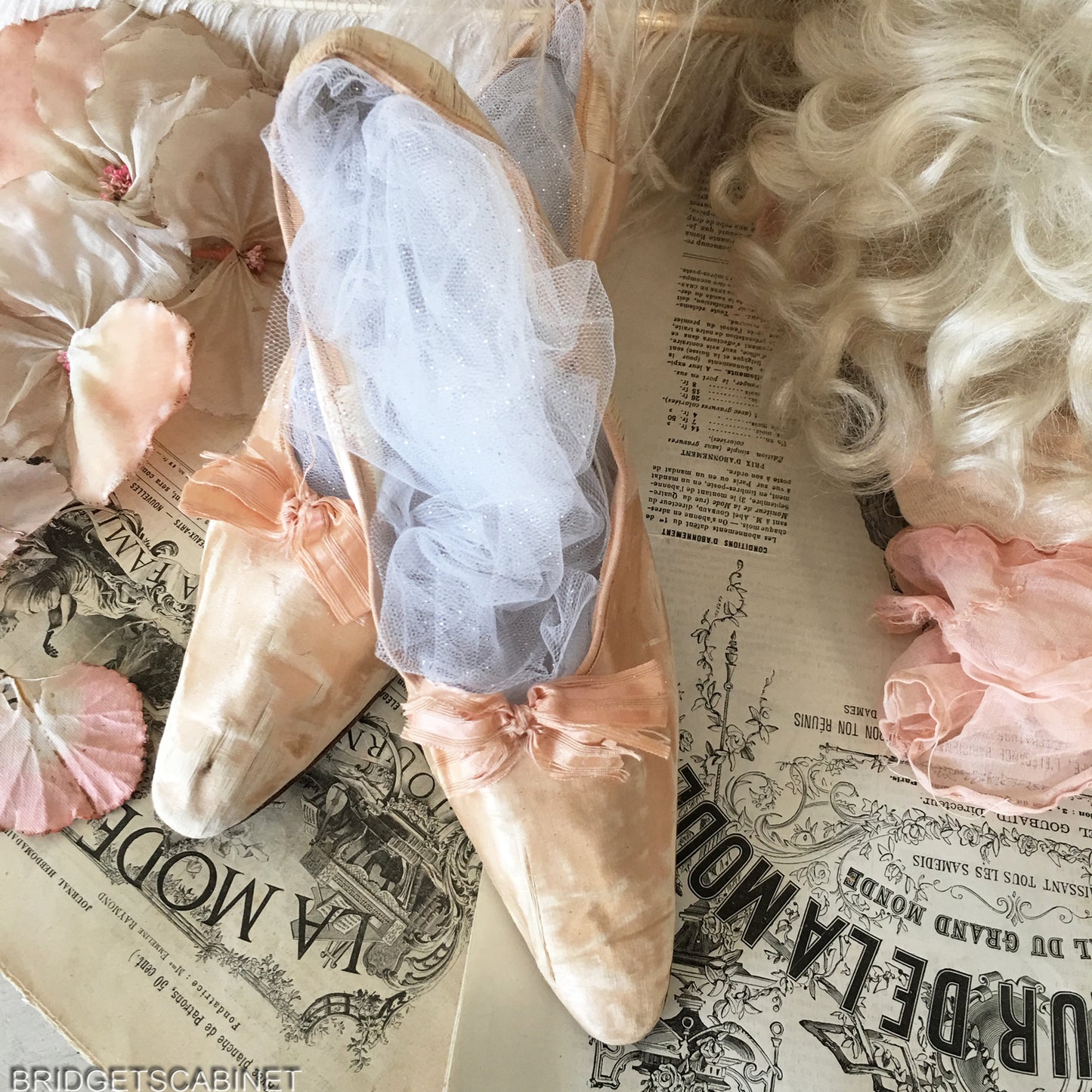 Antique Pink Silk Boudoir Shoes