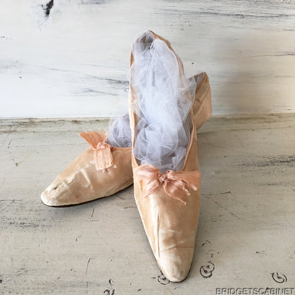 Antique Pink Silk Boudoir Shoes