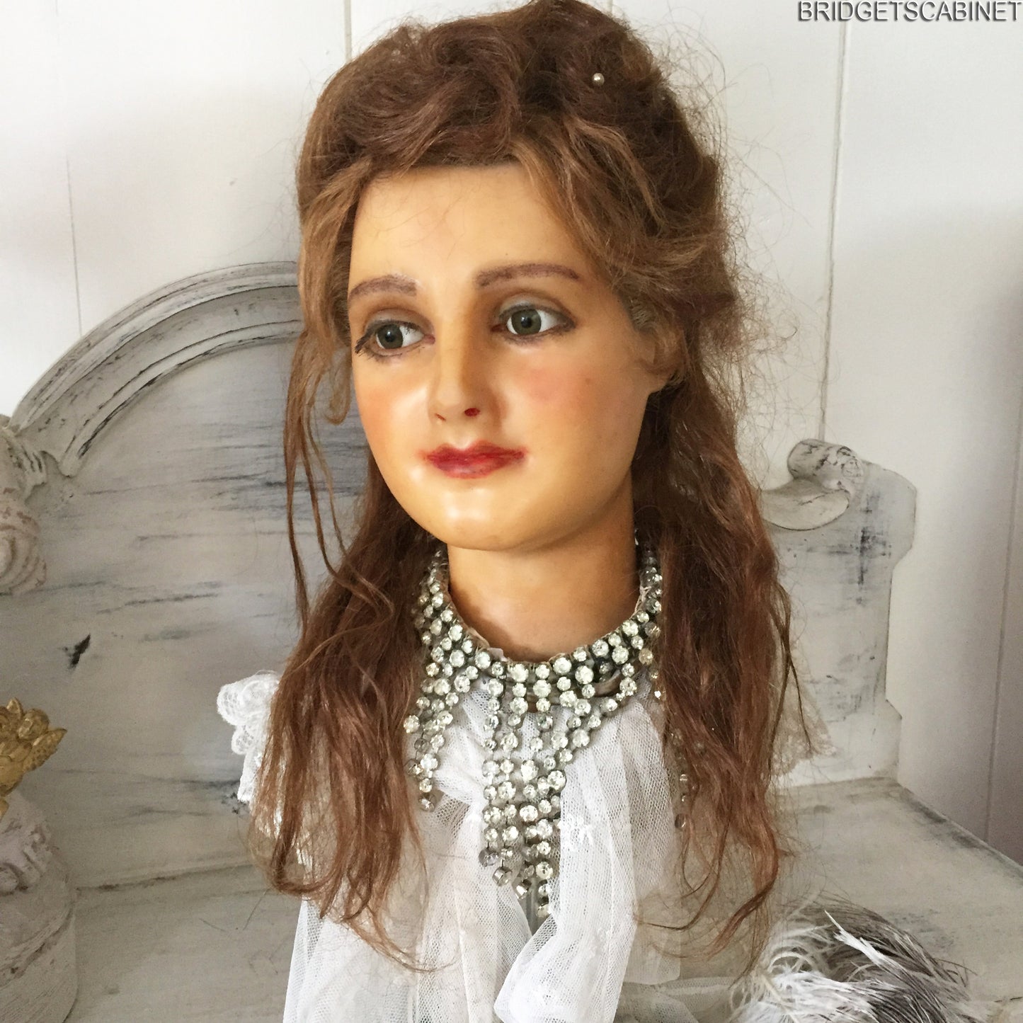 1910 French Countertop Wax Girl Bust