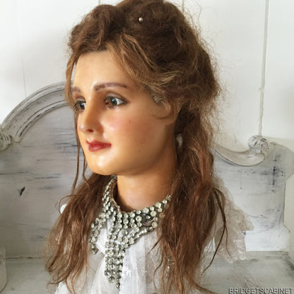 1910 French Countertop Wax Girl Bust