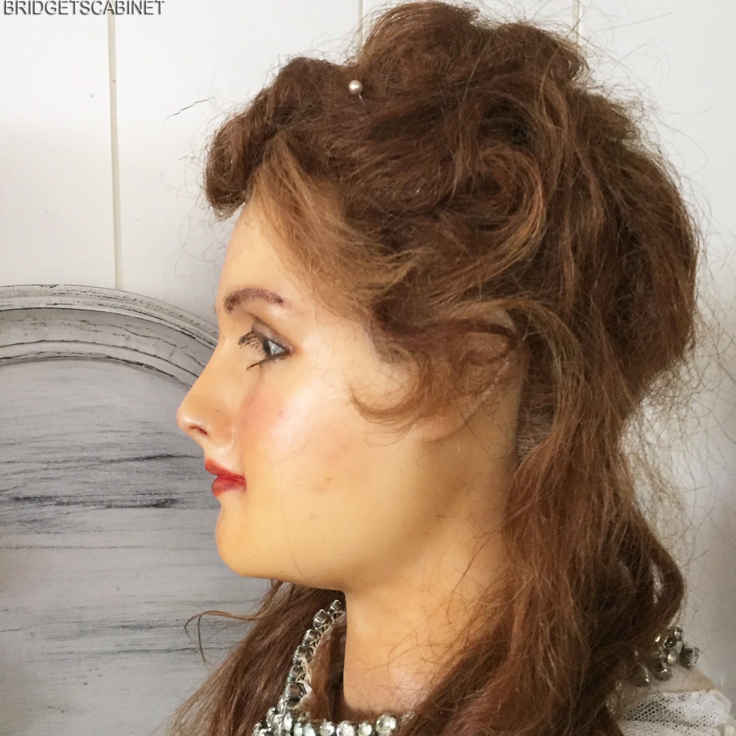 1910 French Countertop Wax Girl Bust