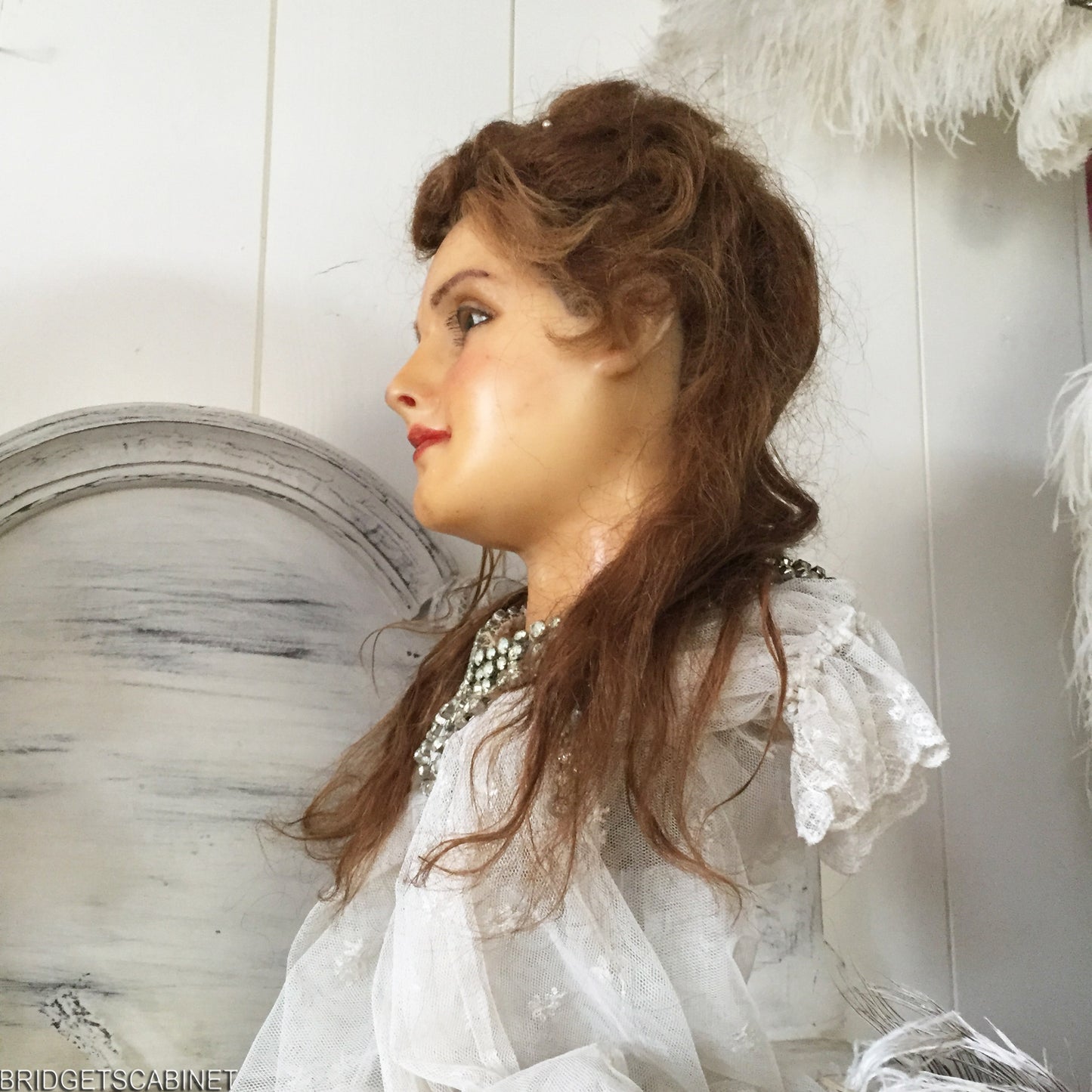 1910 French Countertop Wax Girl Bust