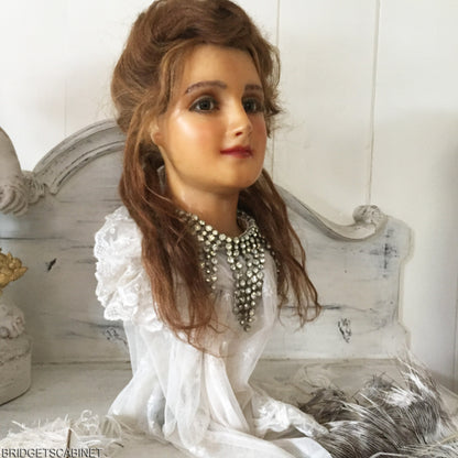 1910 French Countertop Wax Girl Bust