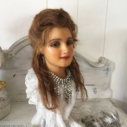 1910 French Countertop Wax Girl Bust