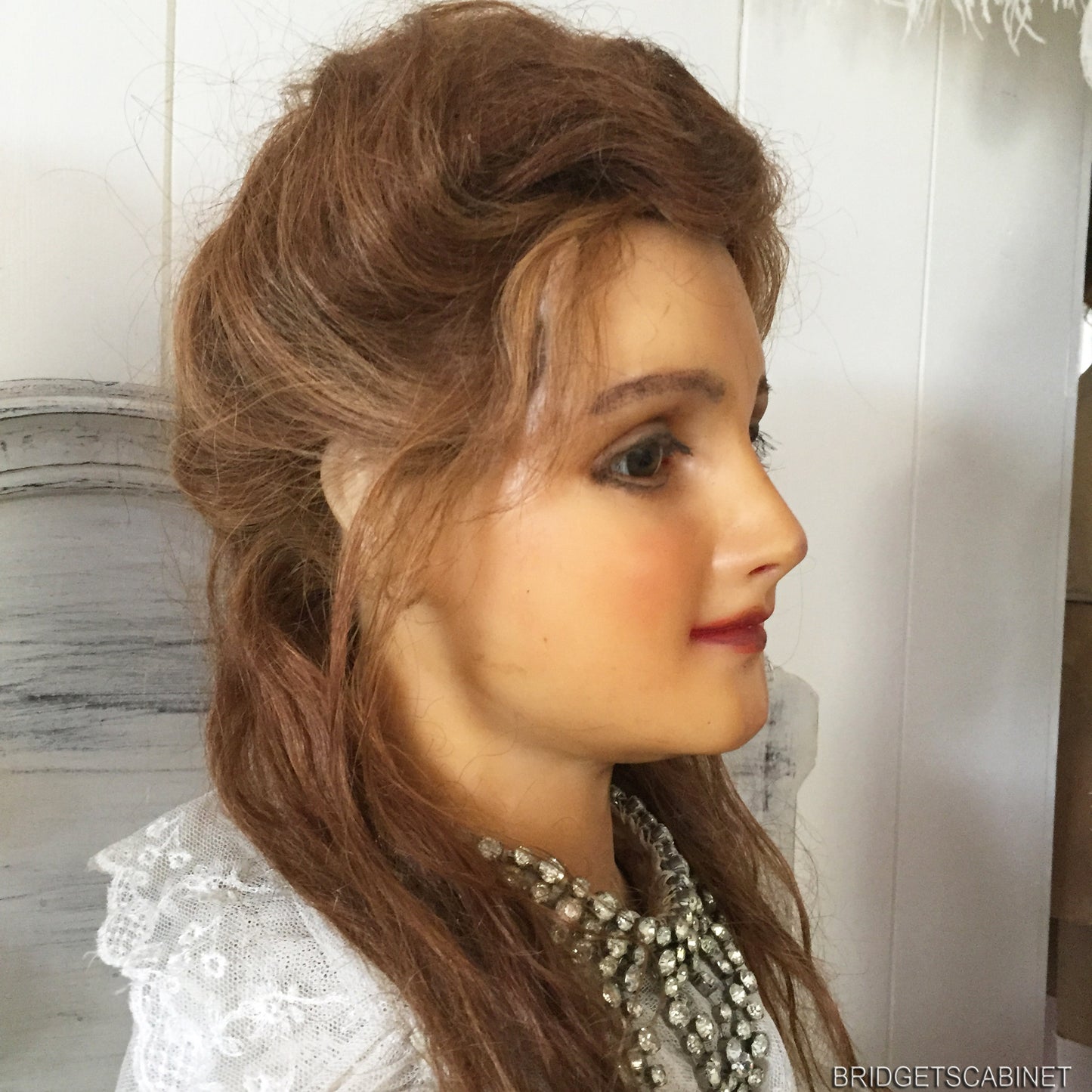1910 French Countertop Wax Girl Bust