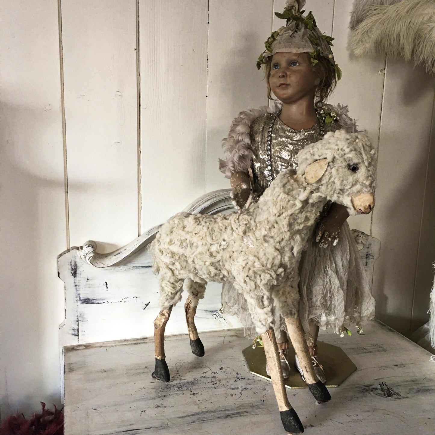 1880 Erzgebirche Toy Pull Sheep Doll