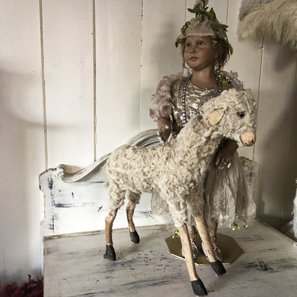 1880 Erzgebirche Toy Pull Sheep Doll