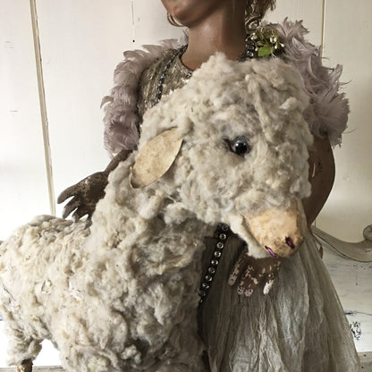 1880 Erzgebirche Toy Pull Sheep Doll
