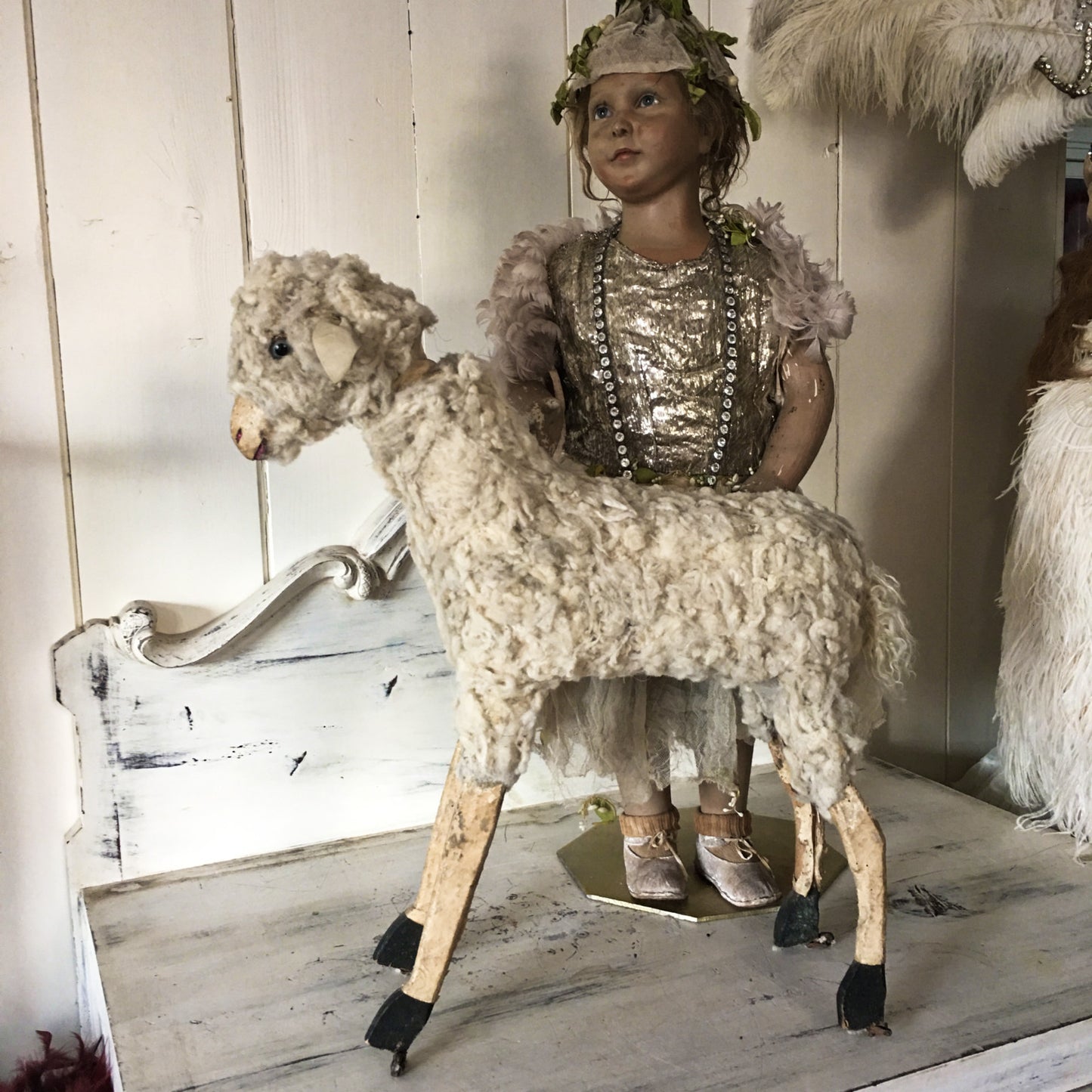 1880 Erzgebirche Toy Pull Sheep Doll