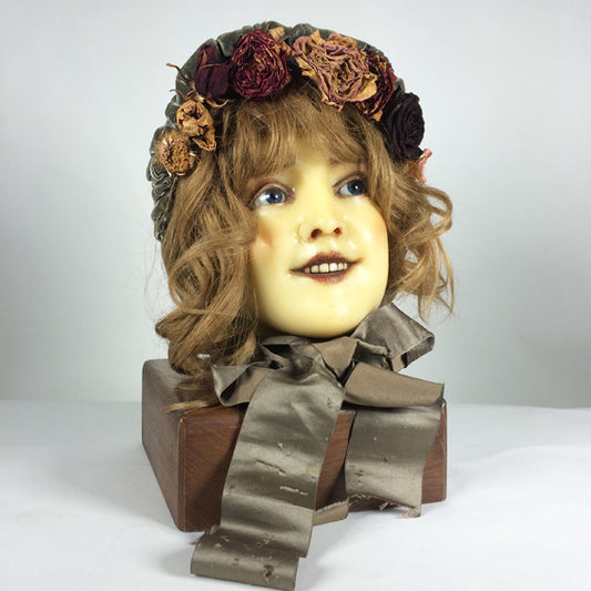 1900s French Wax Head on Wooden Base