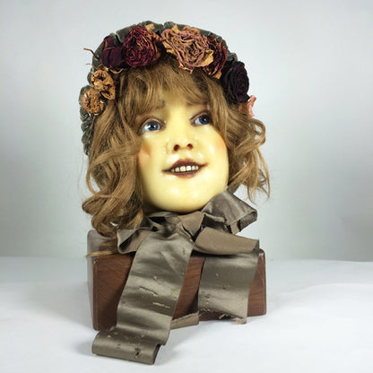1900s French Wax Head on Wooden Base