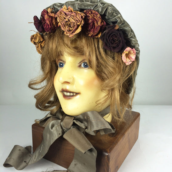 1900s French Wax Head on Wooden Base