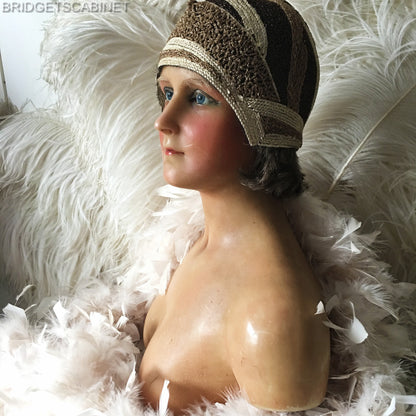 1910 Flapper Wax Bust Signed