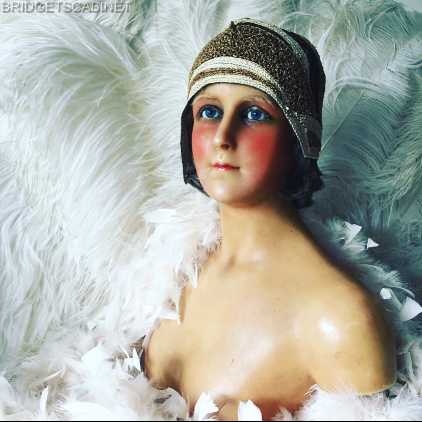 1910 Flapper Wax Bust Signed