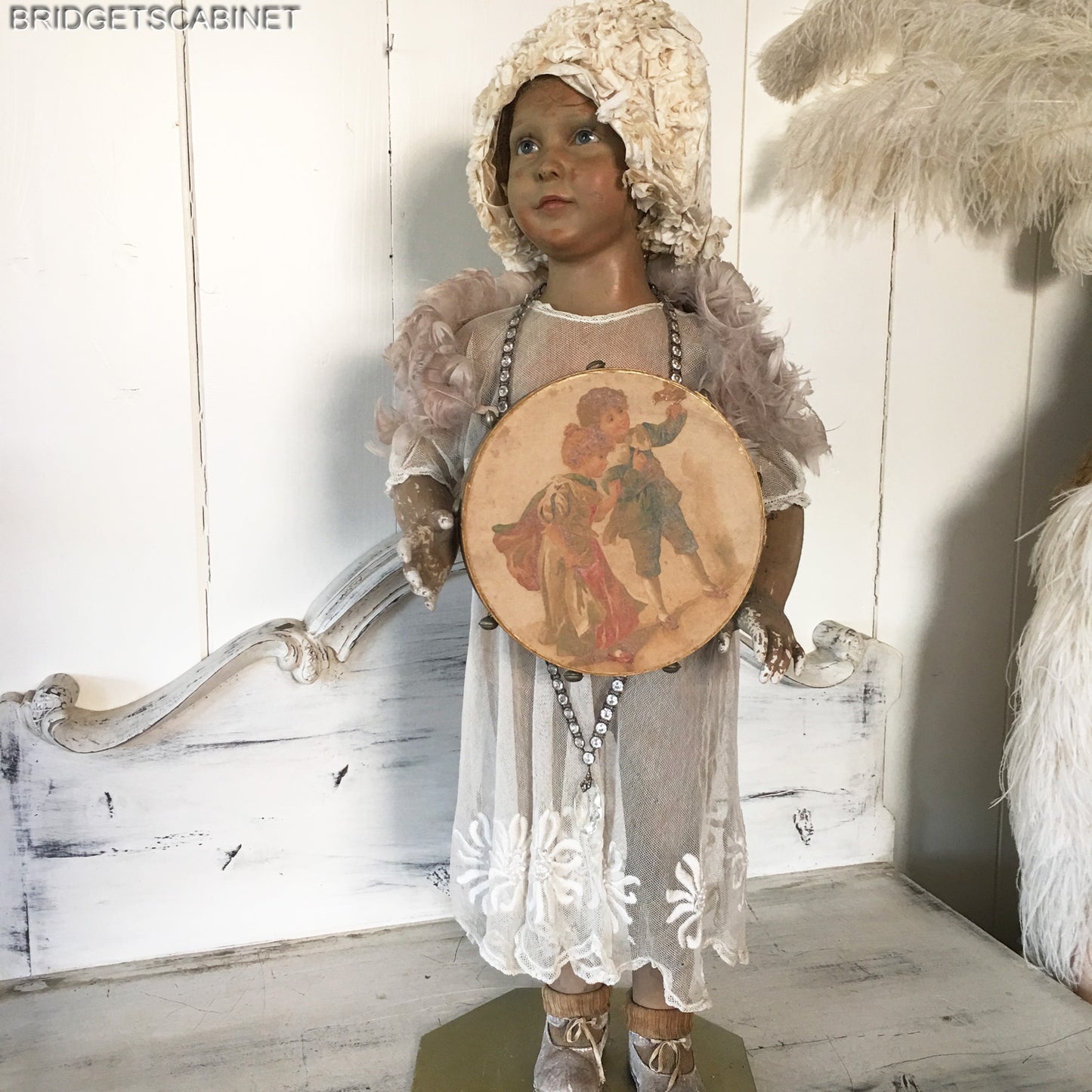 1890s Tambourine Candy Container Doll