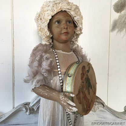 1890s Tambourine Candy Container Doll