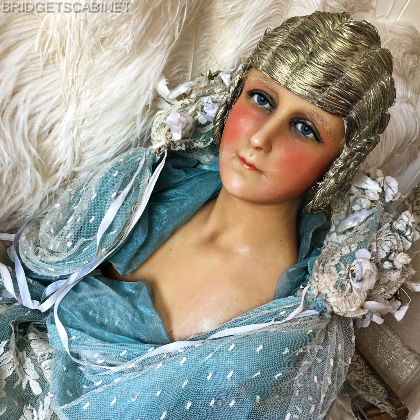 1910 Flapper Wax Bust Signed