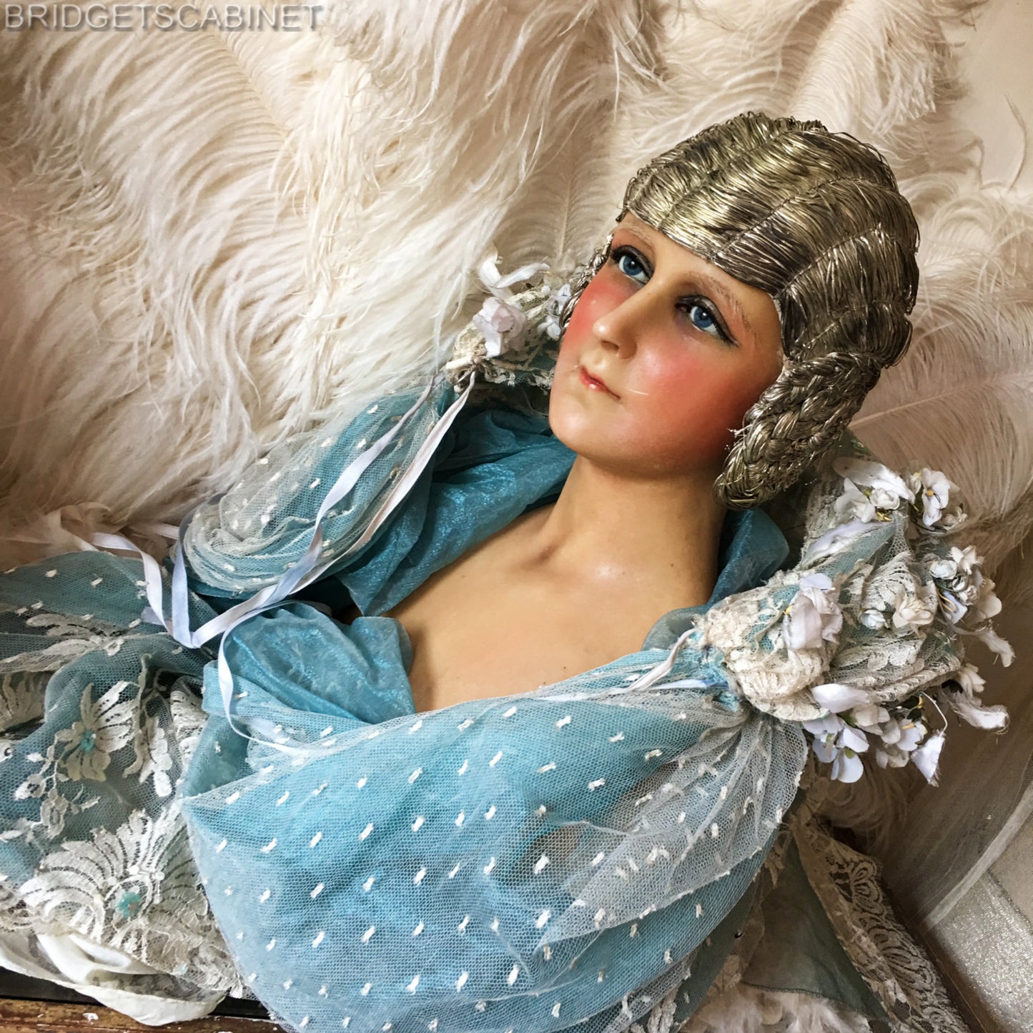1910 Flapper Wax Bust Signed