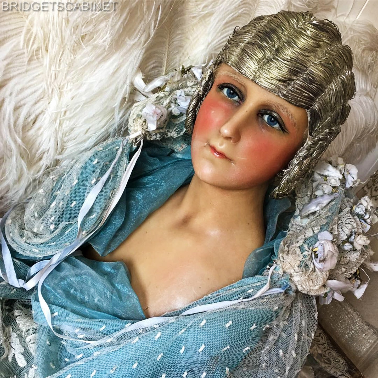 1910 Flapper Wax Bust Signed