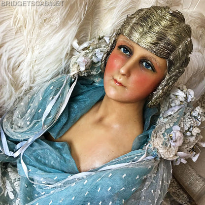 1910 Flapper Wax Bust Signed