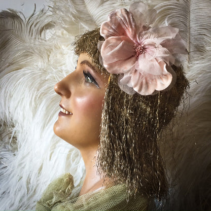 1920s Wax Wig Bust Metal Base