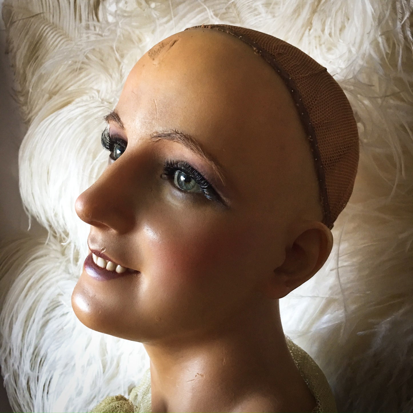 1920s Wax Wig Bust Metal Base