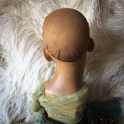 1920s Wax Wig Bust Metal Base