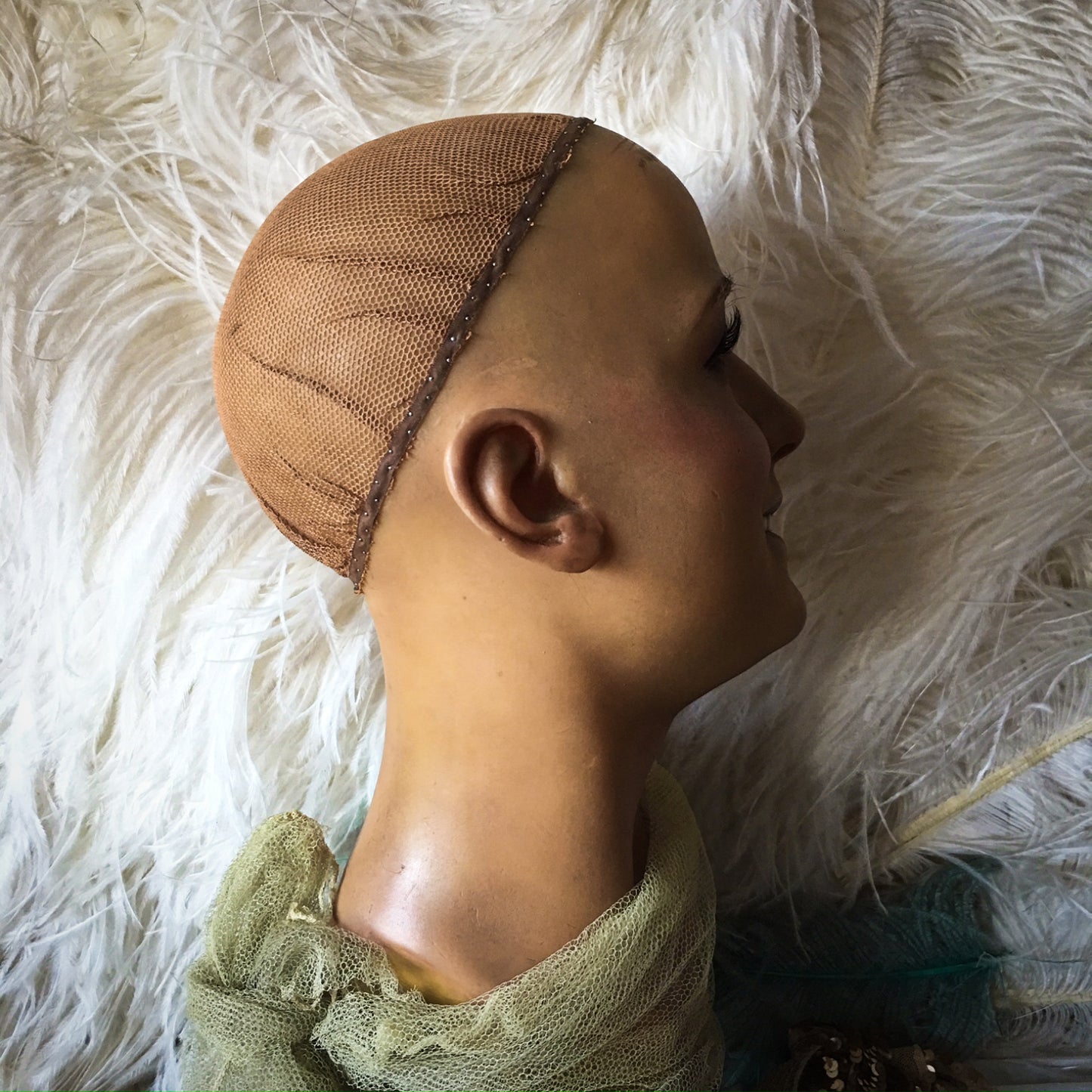 1920s Wax Wig Bust Metal Base