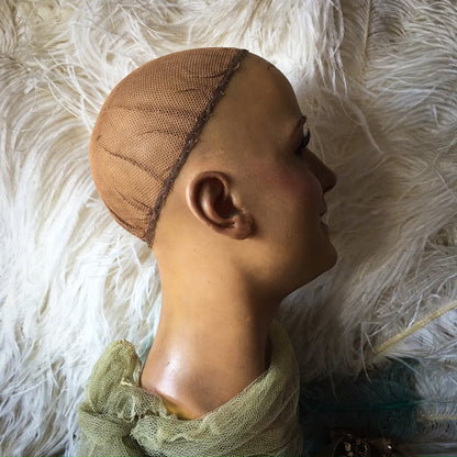 1920s Wax Wig Bust Metal Base