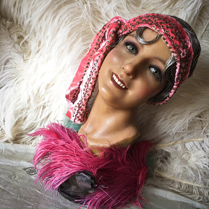 1920s Wax Wig Bust Metal Base