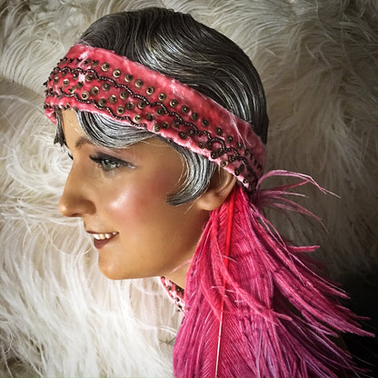 1920s Wax Wig Bust Metal Base
