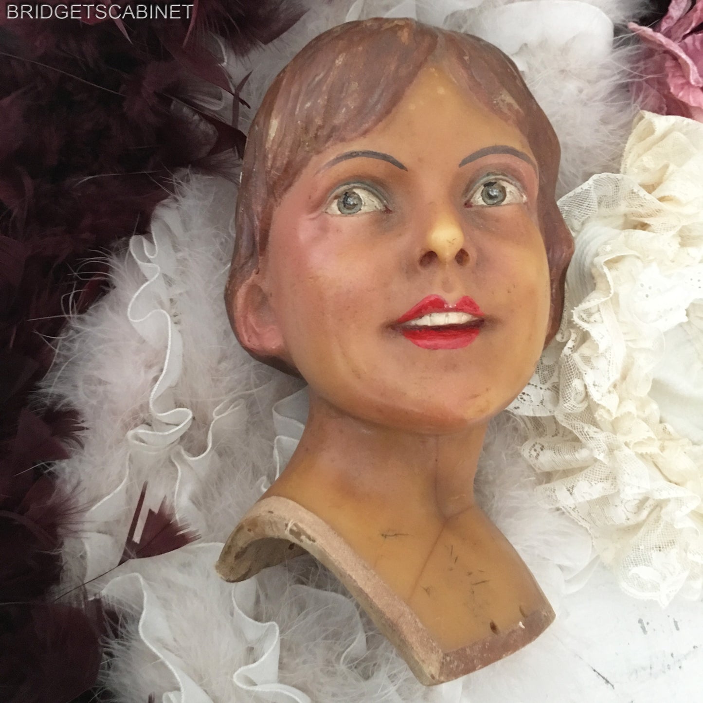 1920s French Wax Girl Head Signed