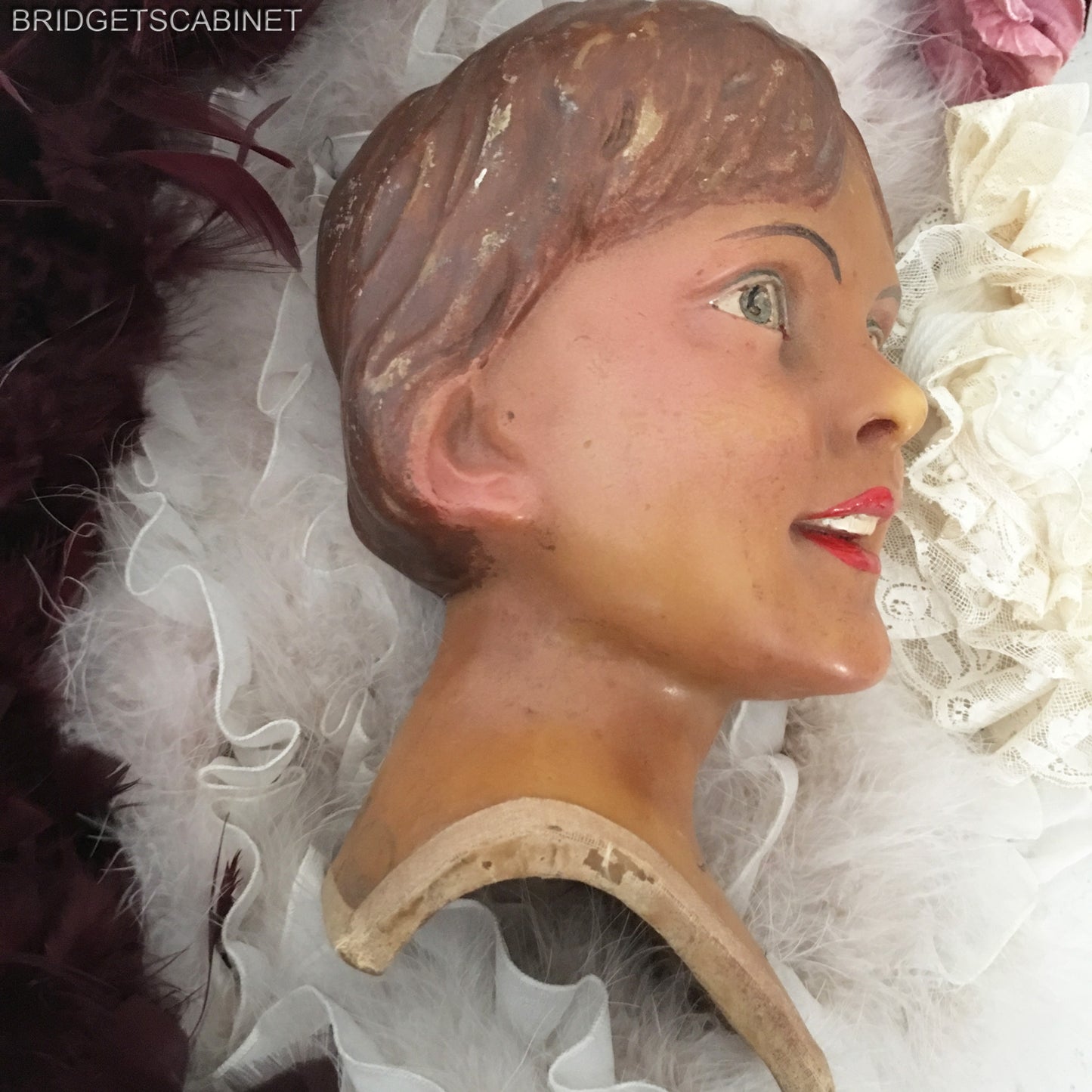 1920s French Wax Girl Head Signed