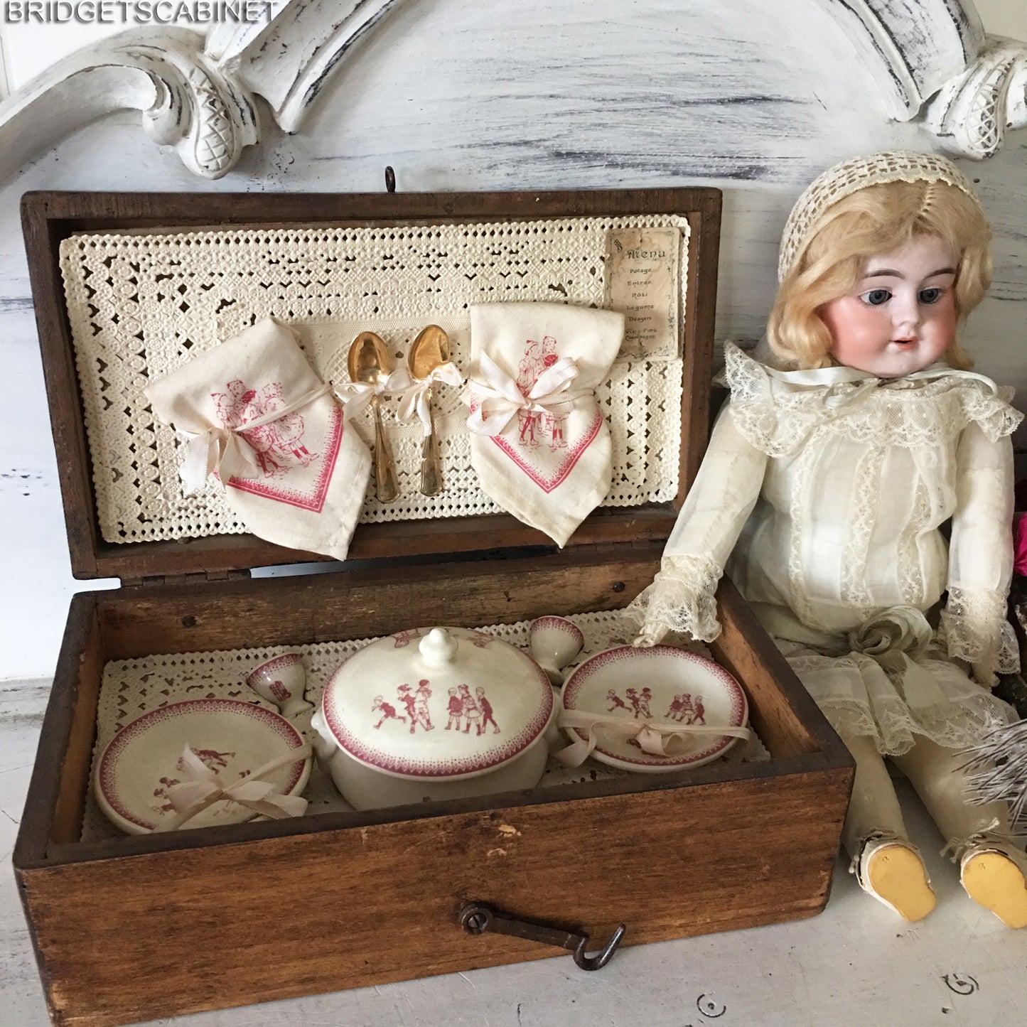 1900s French Dinnerware Set Doll