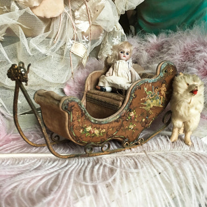 19th Century French Embossed Cherubs Doll Sleigh
