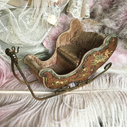 19th Century French Embossed Cherubs Doll Sleigh