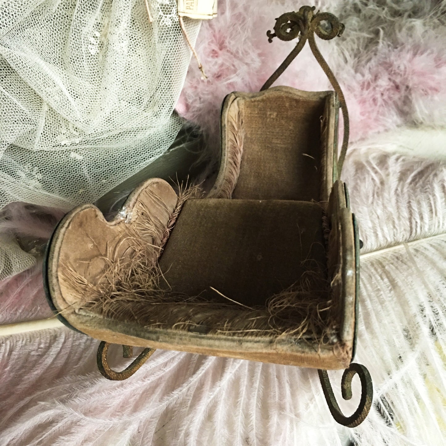19th Century French Embossed Cherubs Doll Sleigh