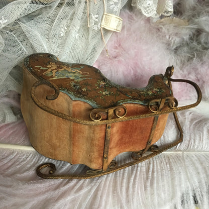 19th Century French Embossed Cherubs Doll Sleigh