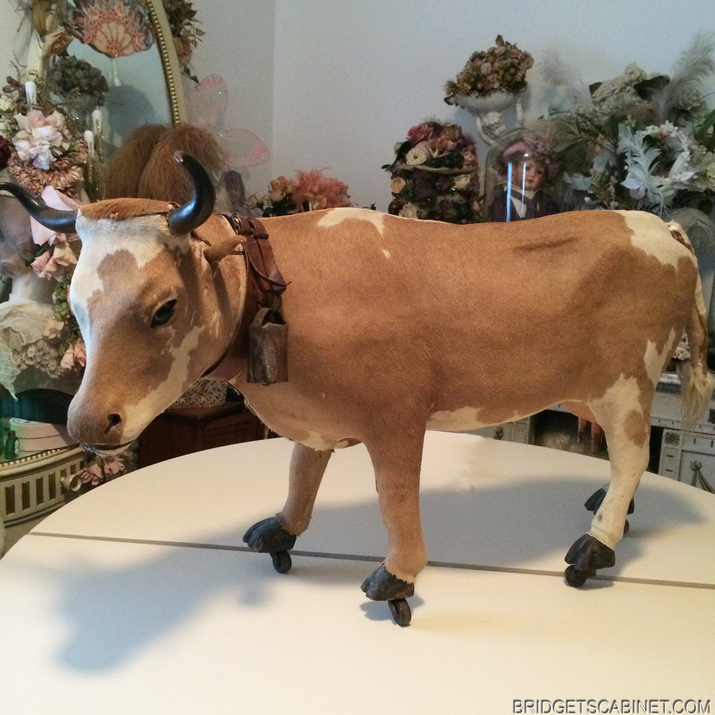 1880s rare Pull-Toy Cow on Wheels