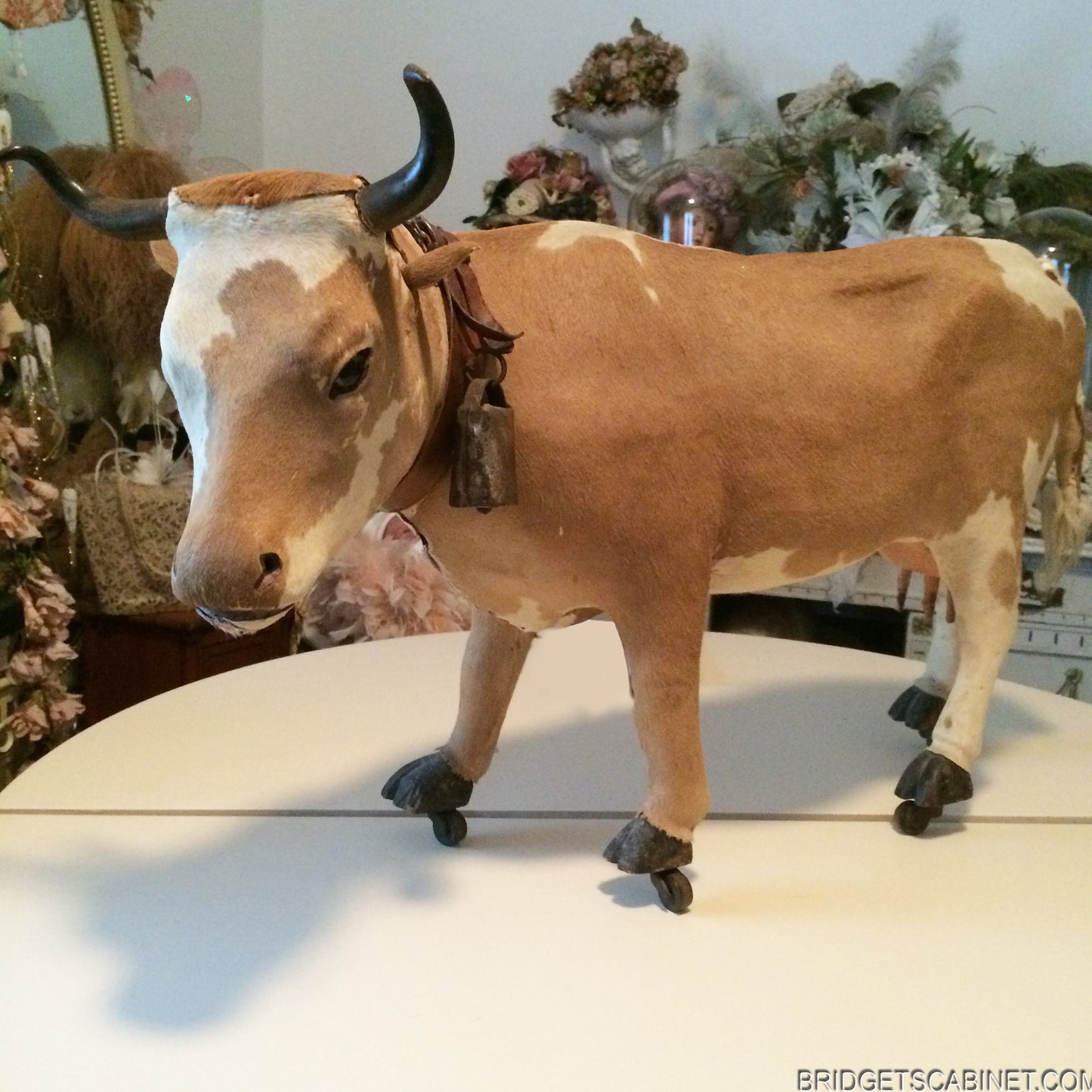 1880s rare Pull-Toy Cow on Wheels